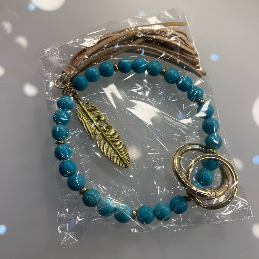 Bohemian Blue Stone Beaded Keyring bracelet